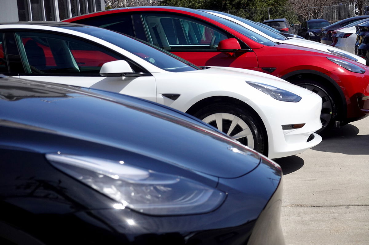 <i>Scott Olson/Getty Images</i><br/>Tesla cars sit in a dealership lot on March 28