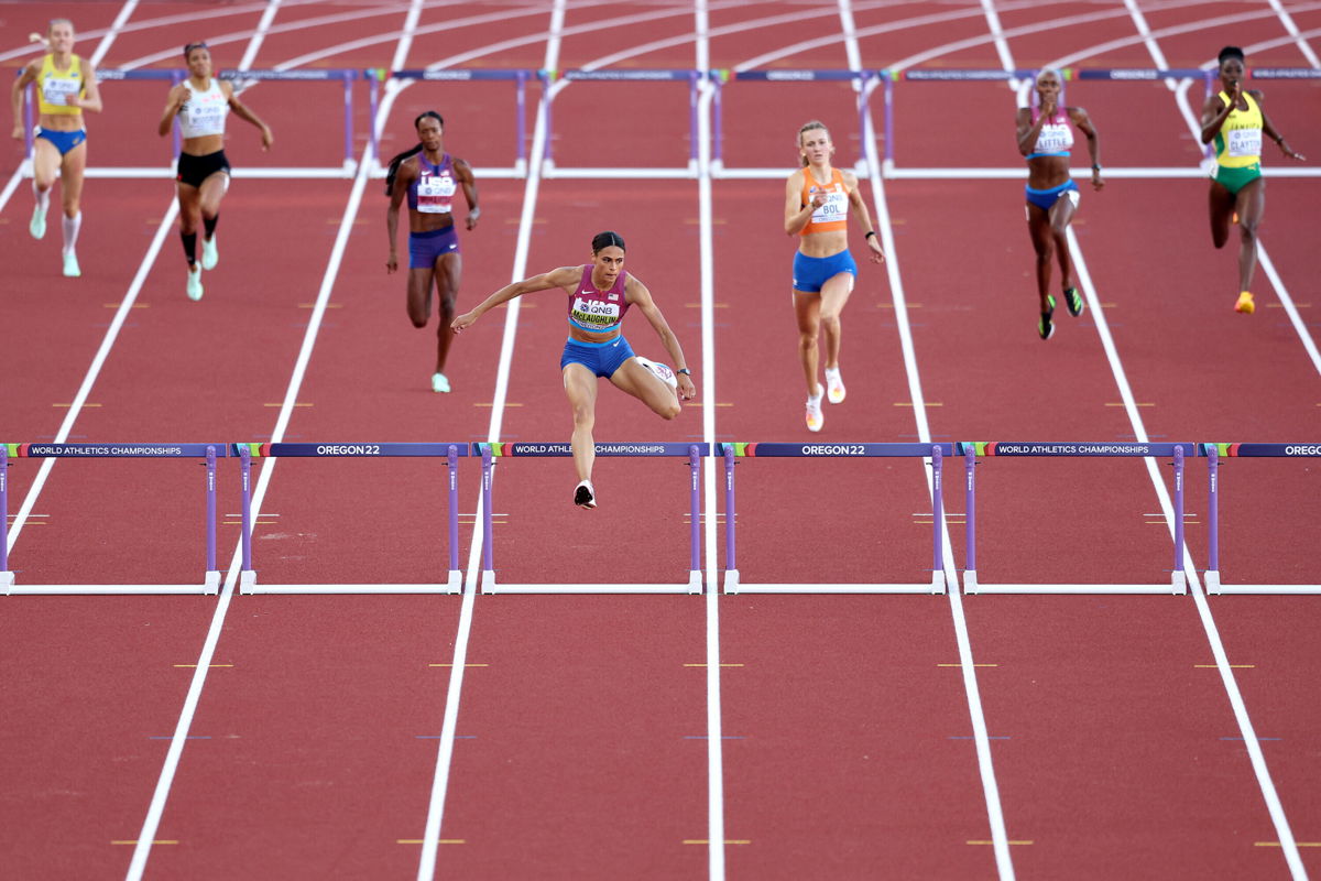 <i>Patrick Smith/Getty Images</i><br/>Sydney McLaughlin shattered her own 400m hurdles world record to claim gold at the World Athletics Championships at Hayward Field on July 22