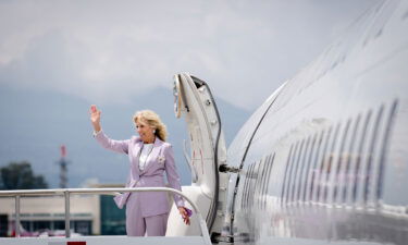 US first lady Jill Biden boards a plane to depart to the United States after her visit to Latin America