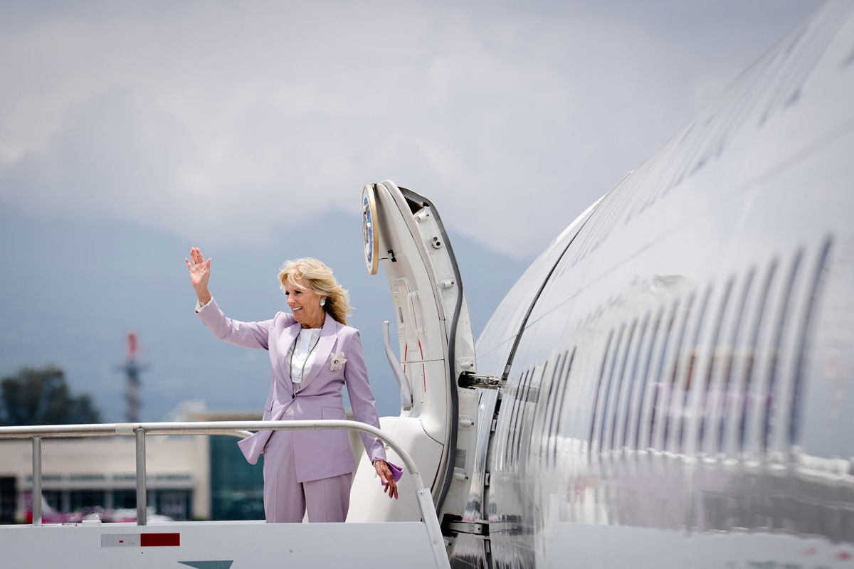 <i>Erin Schaff/Pool/Reuters</i><br/>US first lady Jill Biden boards a plane to depart to the United States after her visit to Latin America