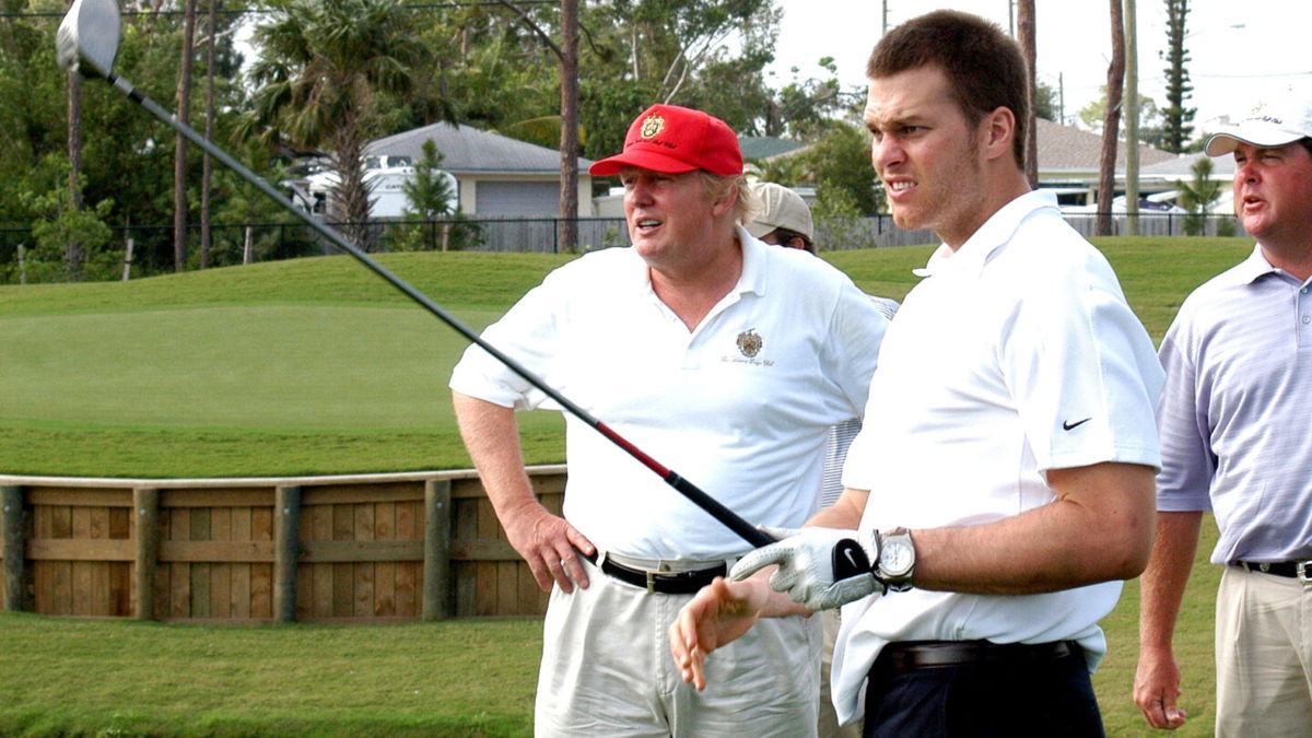 <i>Davidoff Studios/Getty Images</i><br/>Tom Brady with former president Donald Trump at Trump International Golf Club