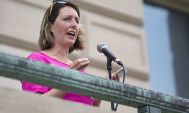 Dr. Caitlin Bernard speaks during an abortion rights rally on Saturday