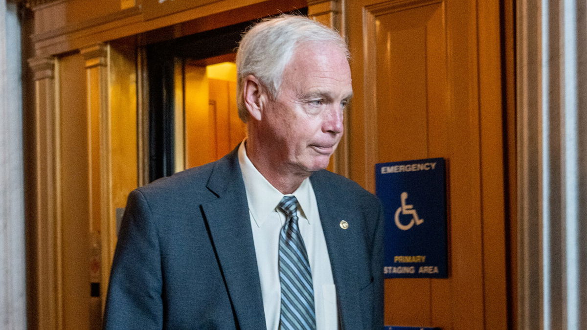 <i>Brandon Bell/Getty Images</i><br/>Sen. Ron Johnson walks to a weekly Republican luncheon on Capitol Hill on June 22 in Washington