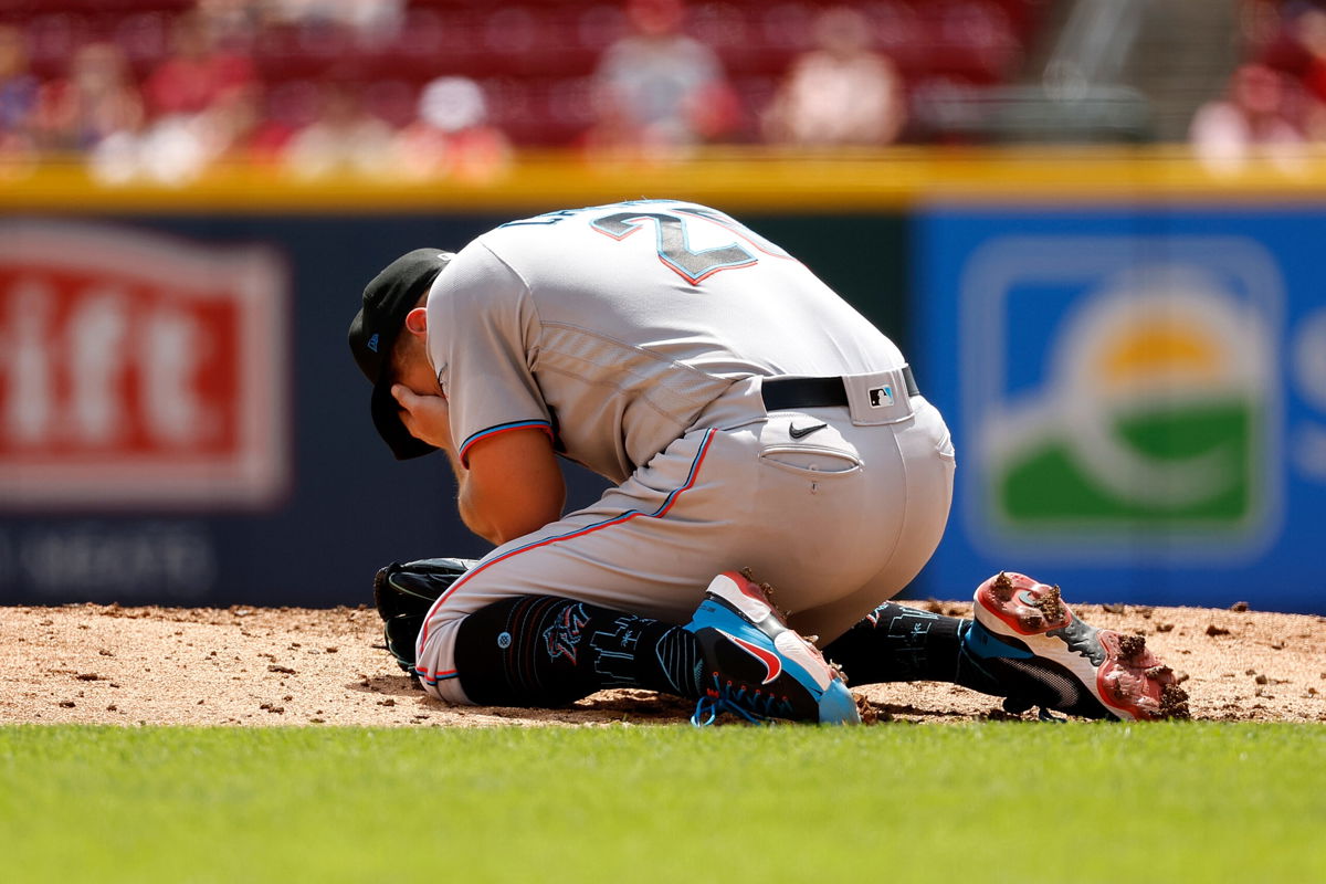 <i>Kirk Irwin/Getty Images North America/Getty Images</i><br/>Daniel Castano was hit in the head by a 104 mph line drive.