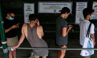 People wait in line to receive the Monkeypox vaccine in Brooklyn on July 17