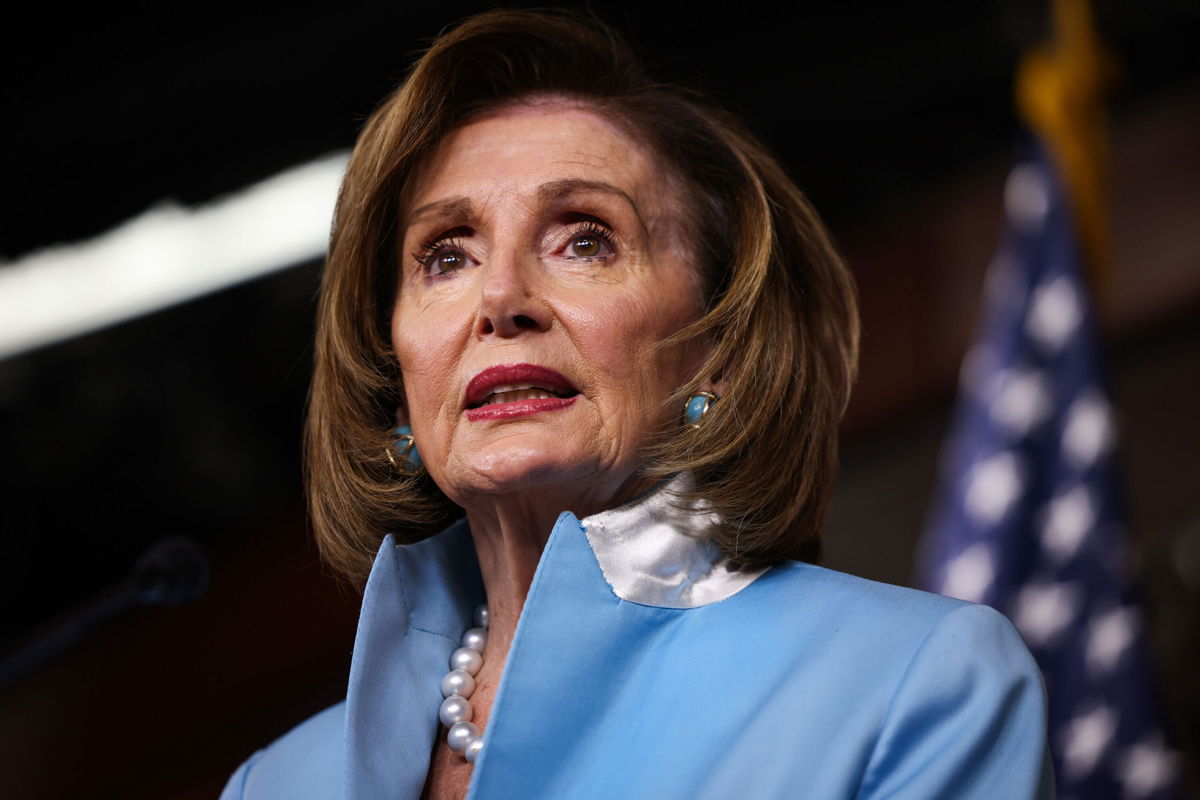 <i>Anna Moneymaker/Getty Images</i><br/>House Speaker Nancy Pelosi speaks at her weekly news conference at the Capitol building in August 2021 in Washington
