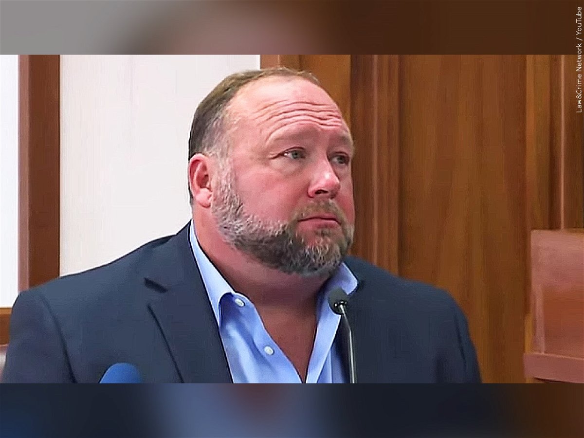 Alex Jones on the stand at his civil trial.