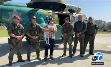 A hiker on Friday got to meet and thank the Los Angeles County sheriff's deputies who rescued him and his dog after they were stranded in the San Gabriel Mountains.