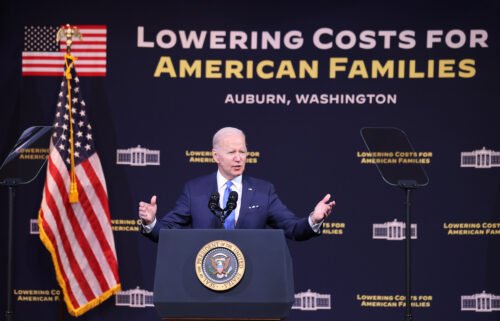 The White House is launching a messaging push to capitalize on a recent string of policy accomplishments and spur momentum for Democrats heading into November's midterm elections. President Joe Biden is pictured here in Auburn