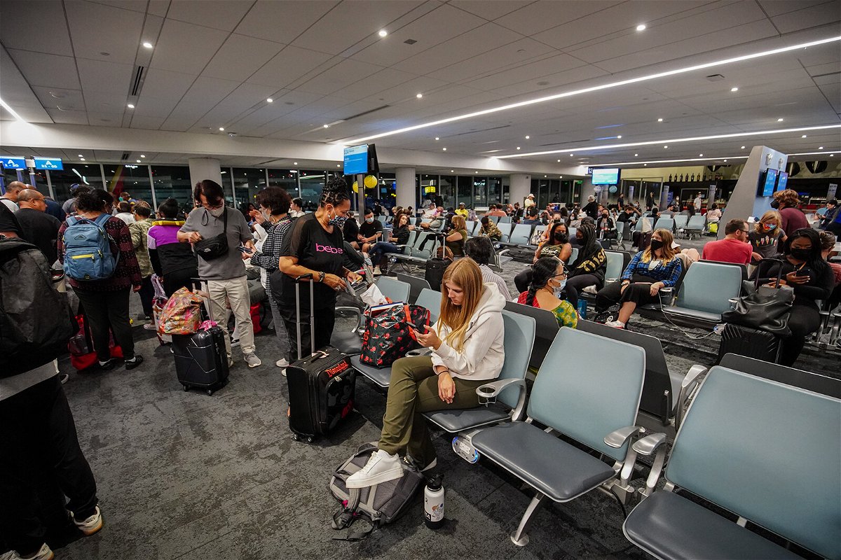 <i>Michael Ho Wai Lee/SOPA Images/Sipa</i><br/>Travelers wait for their flight at Los Angeles International Airport. According to the flight tracking website