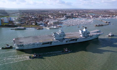 HMS Prince of Wales is pictured in Portsmouth Harbour in February. Britain's largest warship