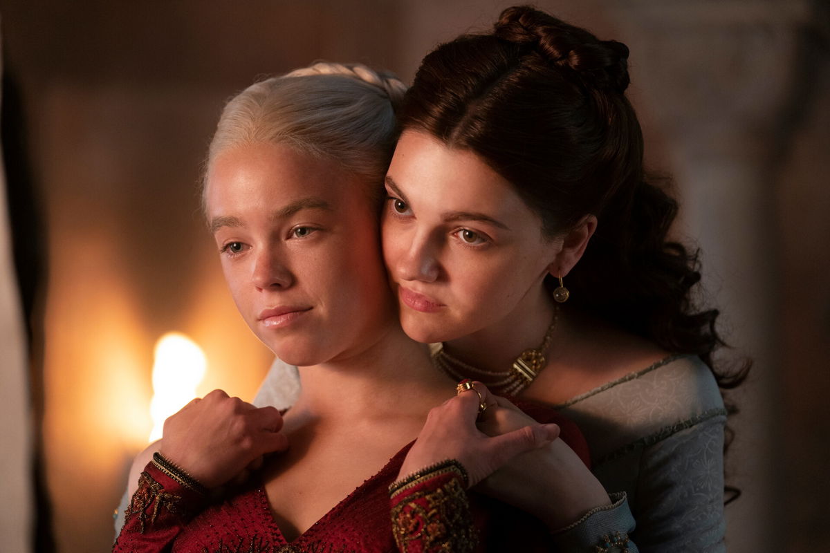 <i>Ollie Upton/HBO</i><br/>Milly Alcock as young Rhaenyra and Emily Carey as the young version of her best bud Alicent in 