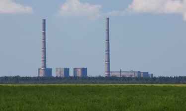 The Zaporizhzhia nuclear power plant is seen from afar on August 5.
