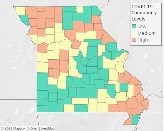 A map showing COVID-19 community levels released Aug. 19, 2022.