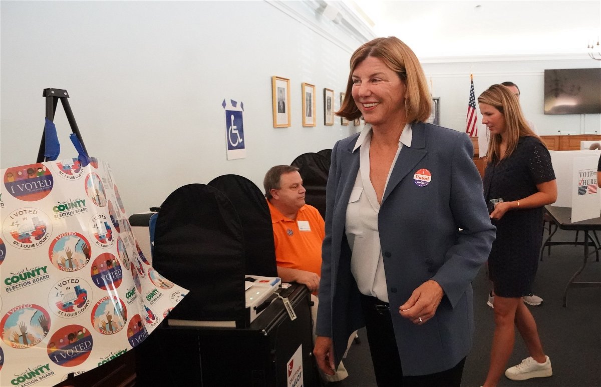 Trudy Busch Valentine after voting in Ladue on Tuesday, Aug. 2, 2022.