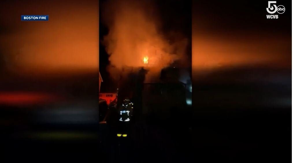 <i>Boston Fire/WCVB</i><br/>Boston Fire Department officials said the fire grew to three alarms.