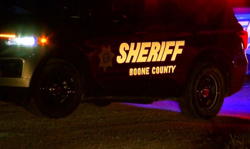 A Boone County sheriff's cruiser sits at the scene of a crash and electrocution on South River Road on Monday, Sept. 12, 2022.