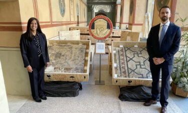 Special Agents Elizabeth Rivas and Allen Grove traveled to Italy for the repatriation of the mosaic.