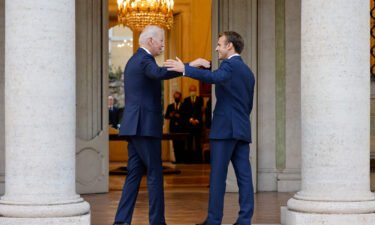 President Joe Biden (left) is scheduled to host his first state dinner at the White House for French President Emmanuel Macron on December 1. President Macron is pictured here greeting President Biden in Rome in October of 2021.