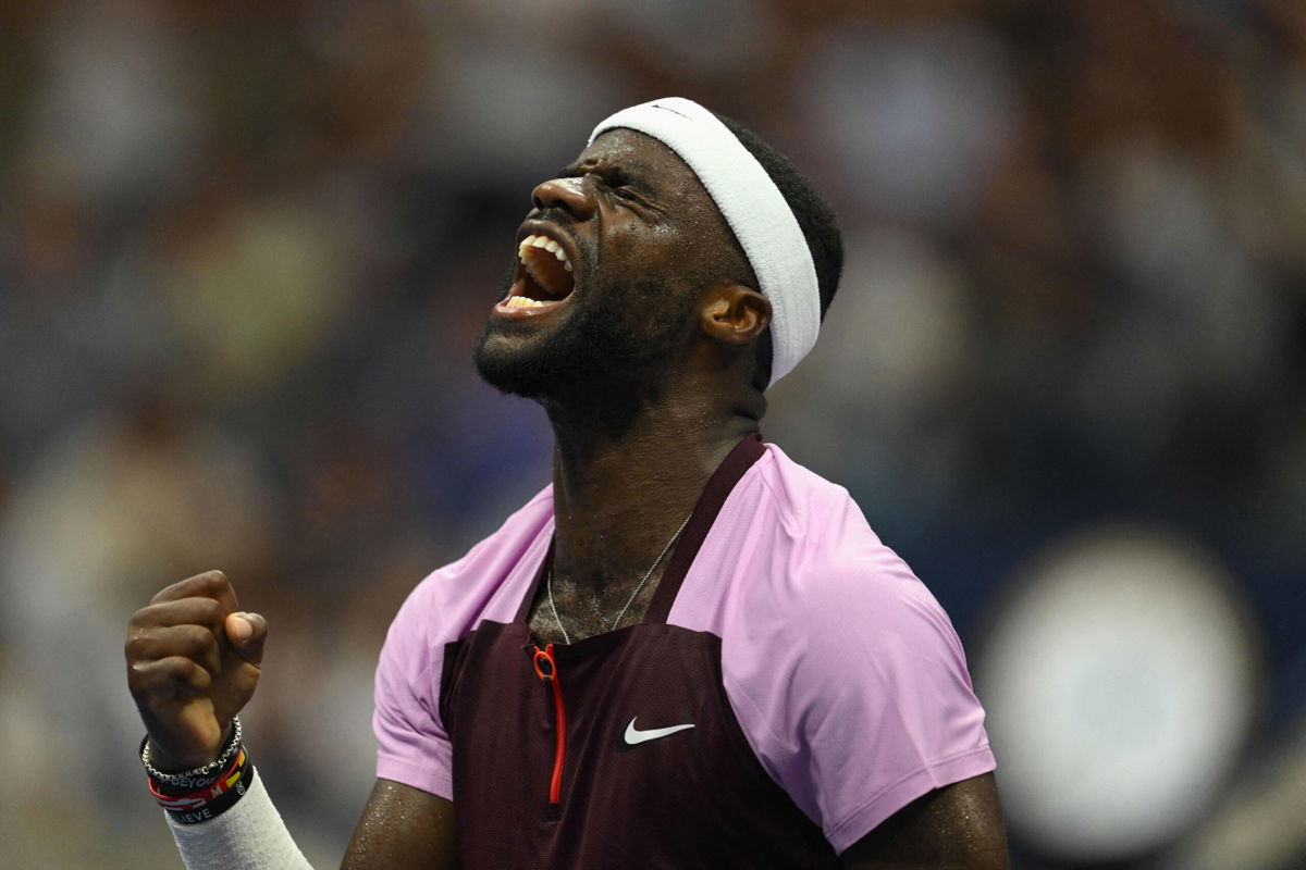 <i>Angela Weiss/AFP/Getty Images</i><br/>Frances Tiafoe reacts during his 2022 US Open Tennis tournament Round of 16 match against Spain's Rafael Nadal.