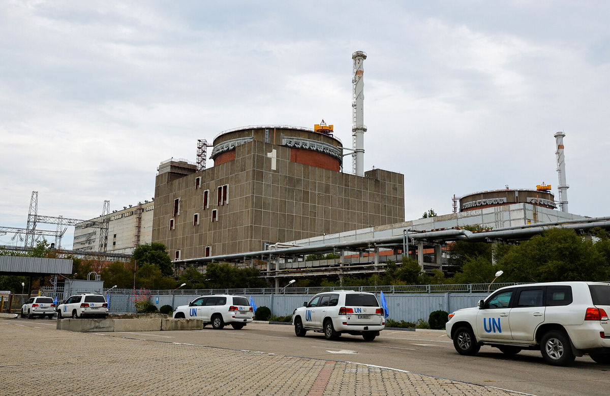 <i>Alexander Ermochenko/REUTERS</i><br/>A motorcade transporting the International Atomic Energy Agency (IAEA) expert mission arrives at the Zaporizhzhia nuclear power plant on August 30.