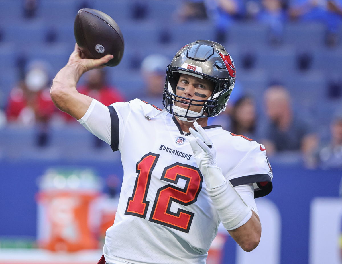 <i>Michael Hickey/Getty Images</i><br/>Brady is seen before the Bucs'  preseason game against the Indianapolis Colts on August 27.