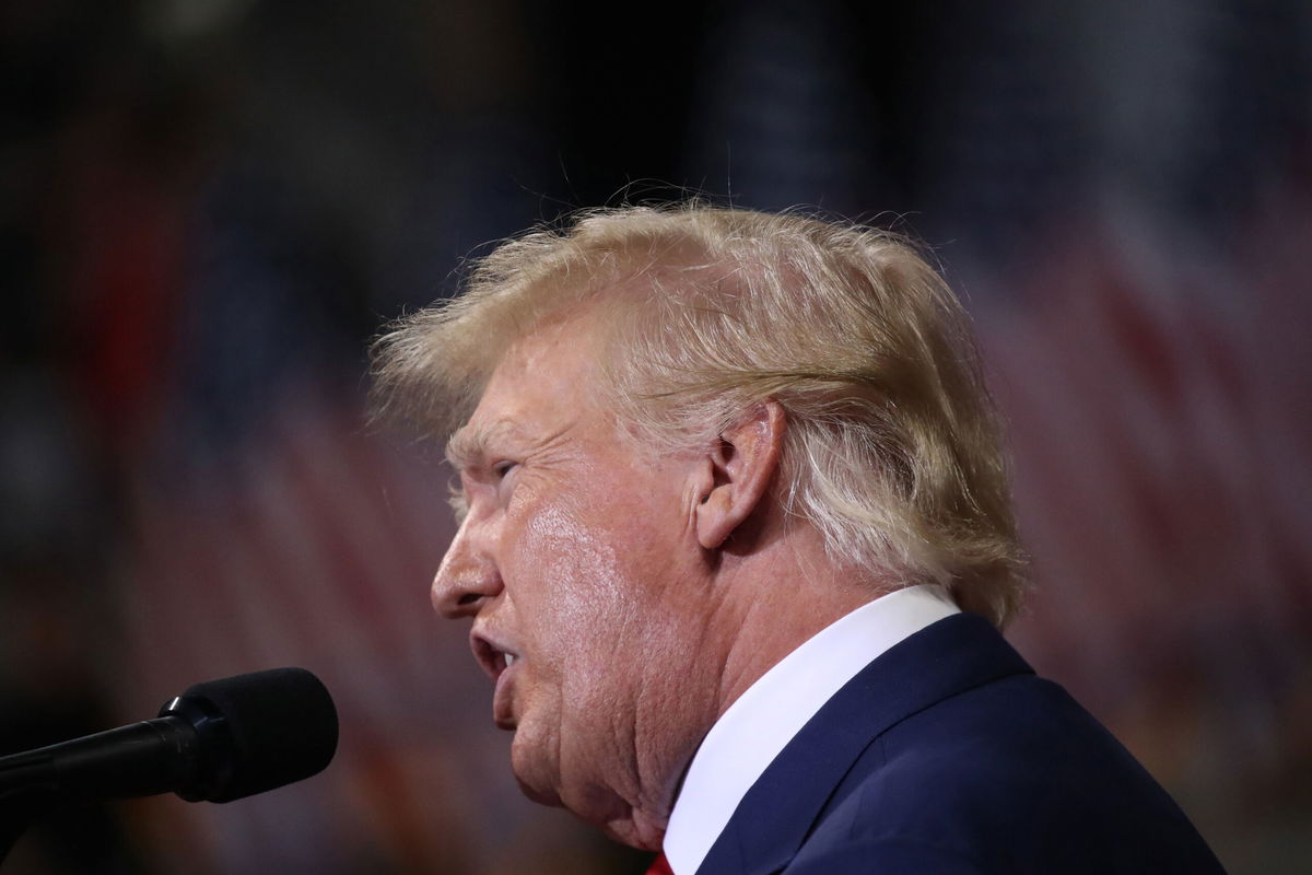 <i>Spencer Platt/Getty Images</i><br/>Former president Donald Trump speaks to supporters at a rally to support local candidates at the Mohegan Sun Arena on September 3 in Wilkes-Barre