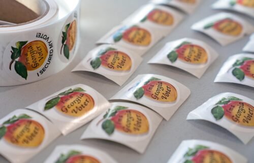 Stickers for Georgia voters are seen in this January 5