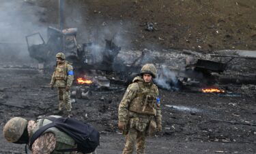 The Pentagon is preparing detailed analysis and working out how to support Ukraine's military in the medium and long term. Ukrainian service members are pictured here in Kyiv on February 26.