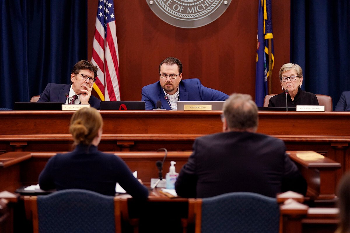 <i>Carlos Osorio/Associated Press</i><br/>Members of the Michigan Board of State Canvassers listen to attorneys during a hearing on Wednesday