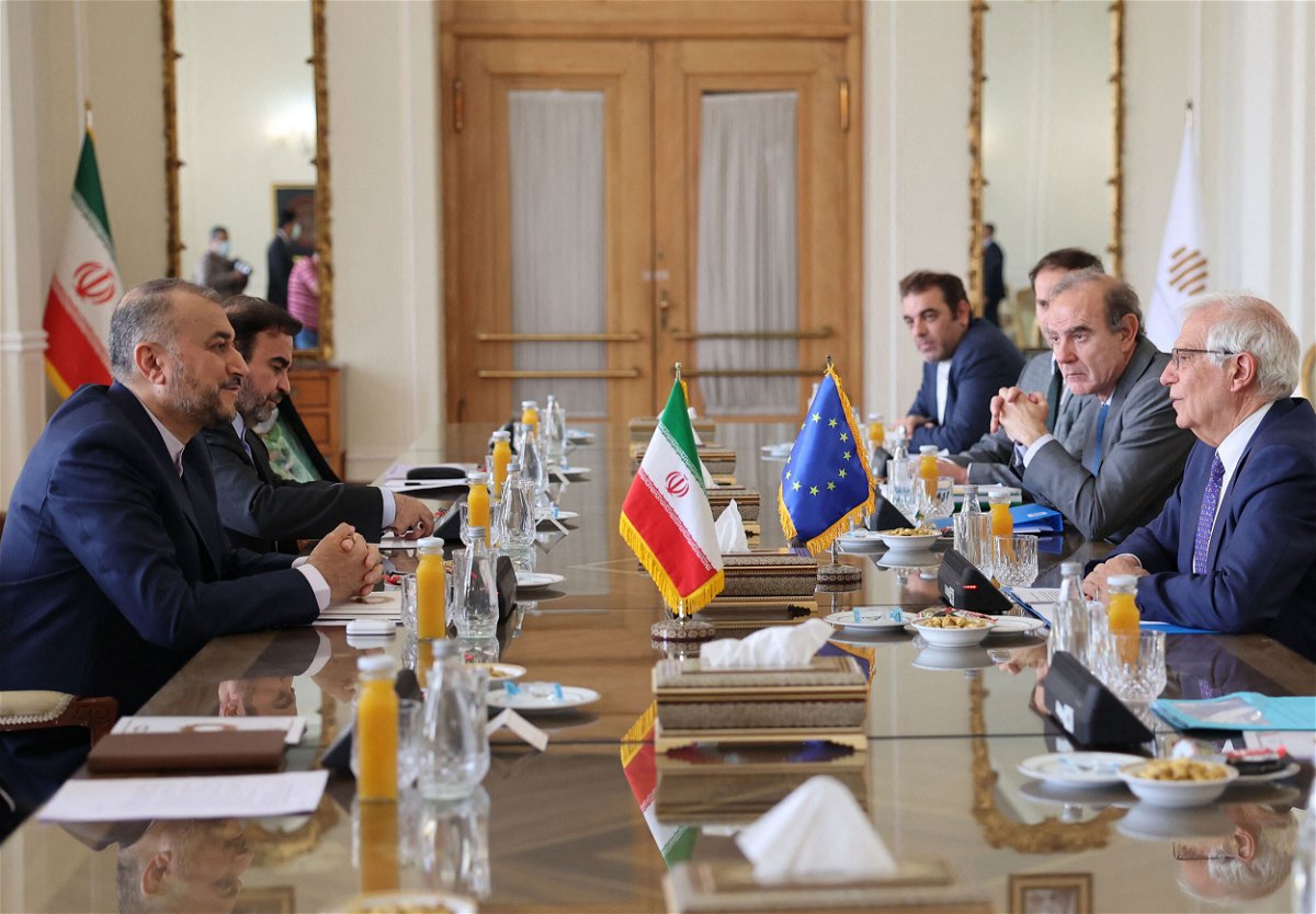<i>Atta Kenare/AFP/Getty images</i><br/>Iran's Foreign Minister Hossein Amir-Abdollahian meets with European officials in Tehran on June 25. An effort to save the Iran nuclear deal appeared to hang in the balance on September 1.