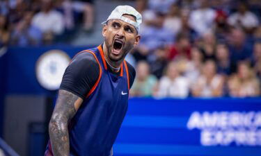 Nick Kyrgios celebrates against Medvedev on September 4 -- his fourth win against the world No. 1 in five encounters.