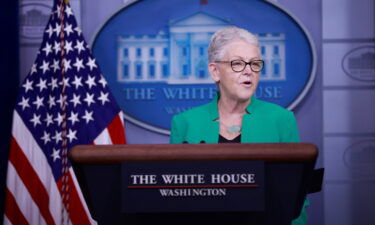 President Joe Biden will announce on September 2 that White House National Climate Advisor Gina McCarthy is leaving her post. McCarthy delivers remarks during a press briefing at the White House in April of 2021.
