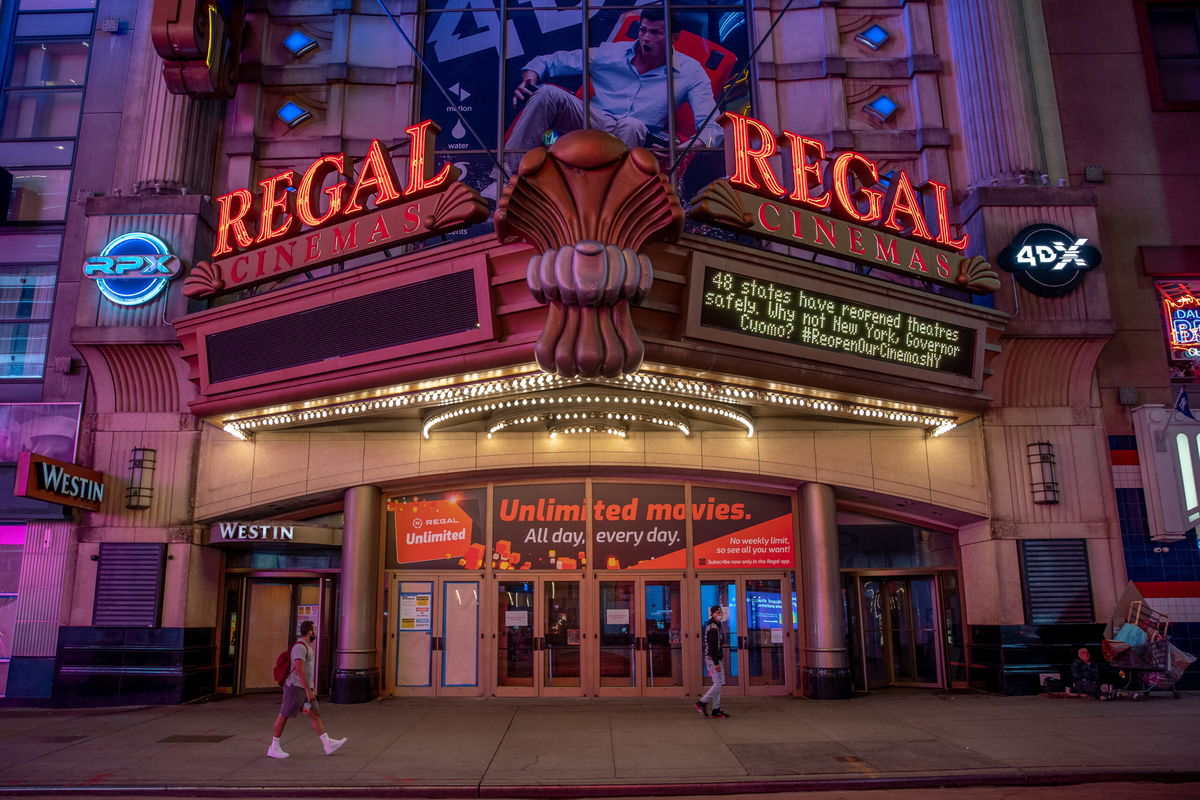 <i>Amir Hamja/Bloomberg/Getty Images</i><br/>Cineworld Group — the world's second largest movie theater chain and owner of Regal Cinemas — said on September 7 that it has filed for Chapter 11 bankruptcy protection. A Regal Cinemas movie theater in New York is pictured here in 2020.