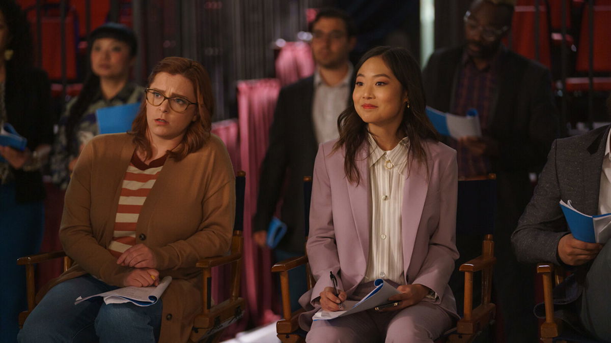 <i>Michael Desmond/Hulu</i><br/>'Reboot' pitches a knowing look at sitcom revivals and Hollywood insecurities. Rachel Bloom as a TV writer and Krista Marie Yu as a network executive are pictured here in Hulu's comedy about a comedy 'Reboot.'