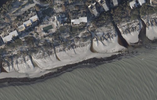 An aerial view of beach erosion near Casa Ybel Beach Resort on Sanibel Island