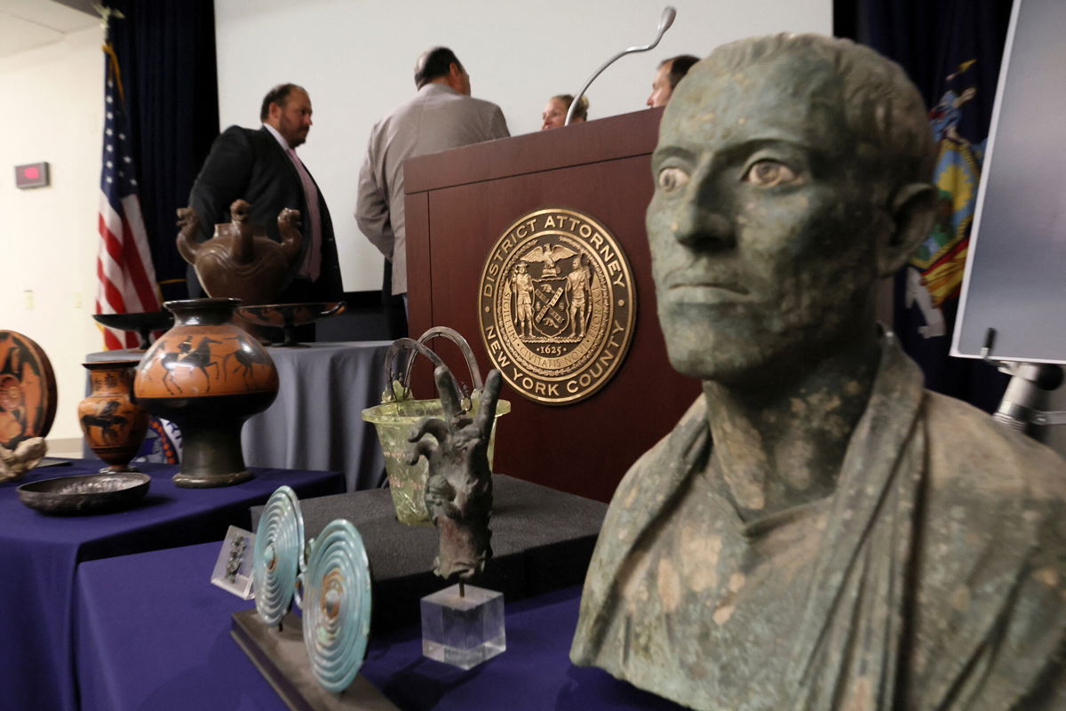 <i>Brendan McDermid/Reuters</i><br/>A bronze bust of a man dating from around the first century CE or late BCE was returned.