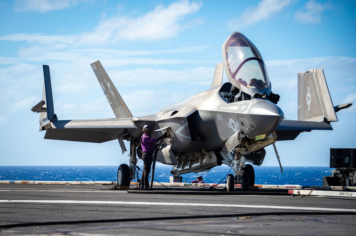 <i>Seaman Leon Vonguyen/US Navy</i><br/>A Sailor fuels an F-35C Lightning II