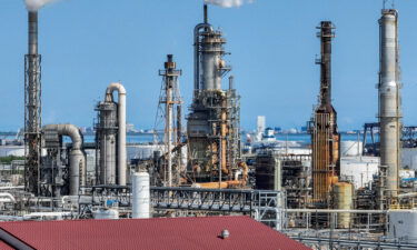 This aerial view shows an oil refinery is seen on September 7 in Texas City