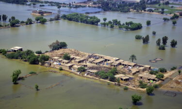 Homes surrounded by floodwaters in Jaffarabad