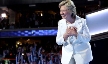 Hillary Clinton acknowledges the crowd at the 2016 Democratic National Convention.