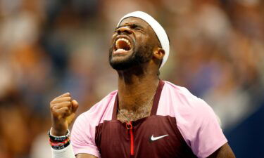 Frances Tiafoe celebrates a point against Rafael Nadal at the 2022 US Open on September 5.