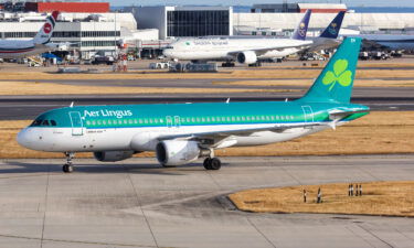 Pictured is an Aer Lingus Airbus A320 airplane at London Heathrow Airport on August 1