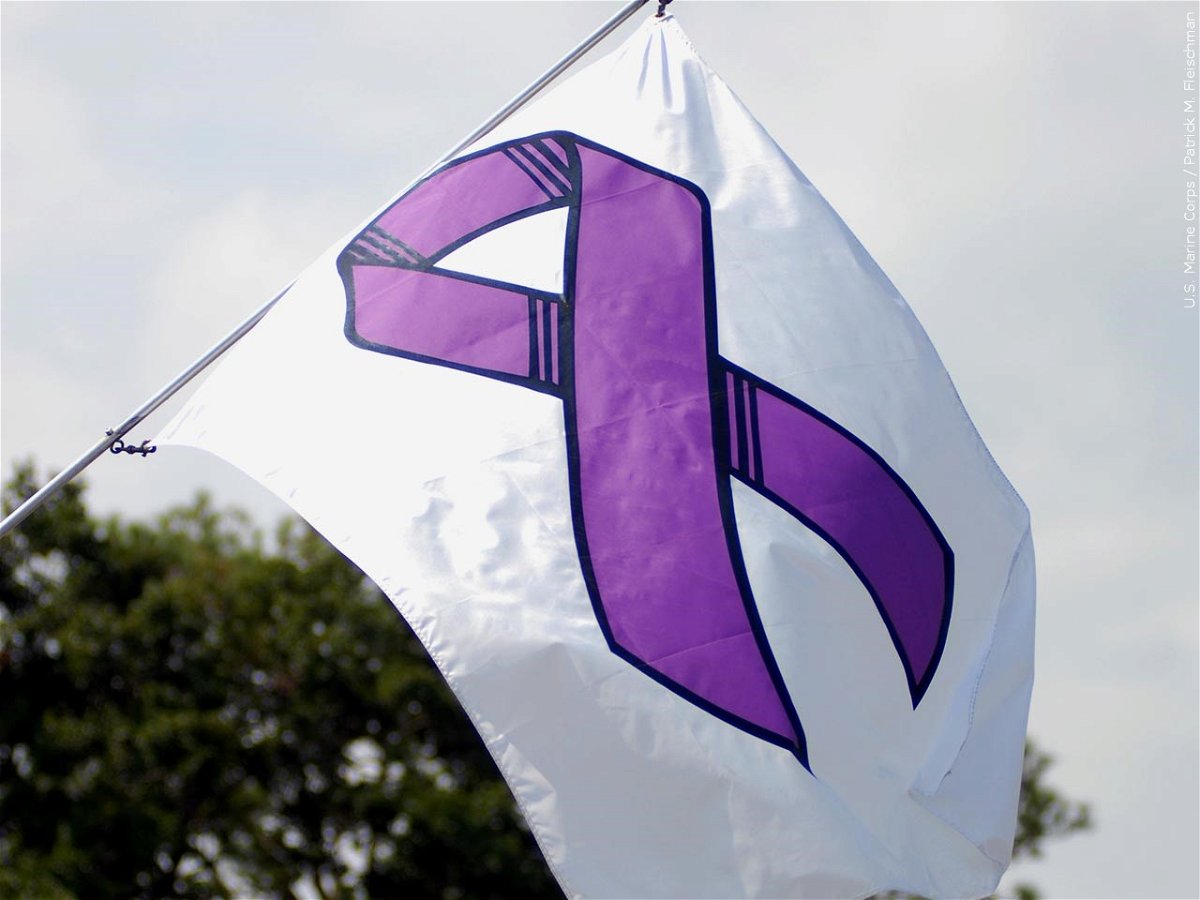 A purple ribbon signifying domestic violence awareness.