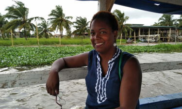 Here's Rachel at Ganvie Lake Village in Cotonou