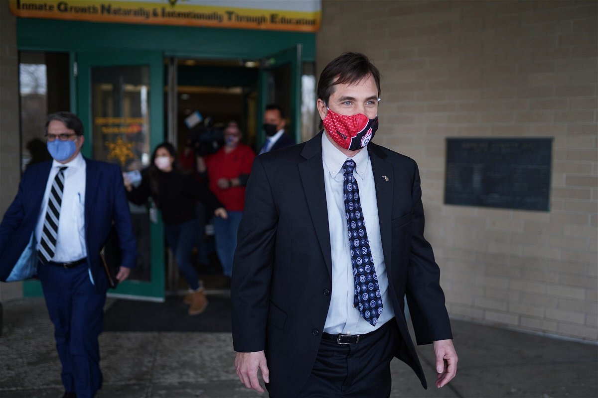 <i>Ryan Garza/Detroit Free Press/USA Today Network</i><br/>Former state health director Nick Lyon exits after making an appearance on a video arraignment at the Genesee County Jail in Flint