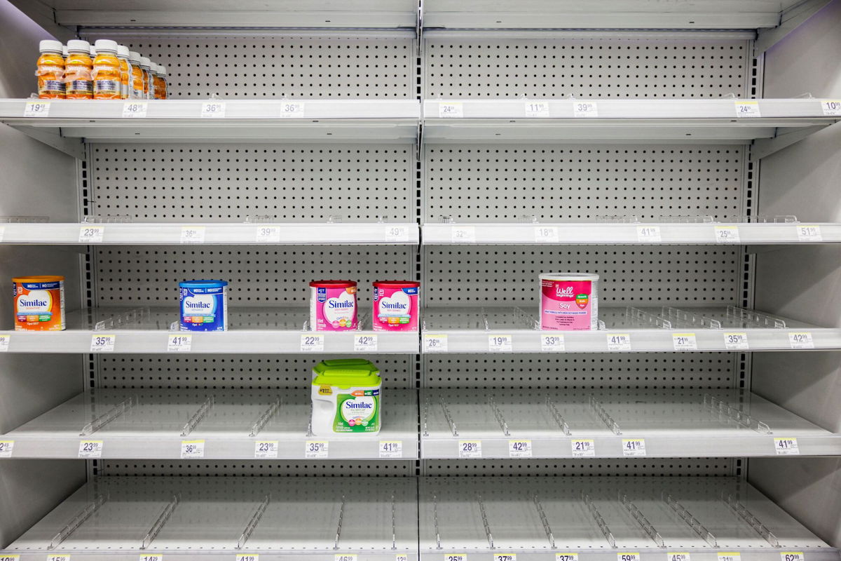 <i>Samuel Corum/AFP/Getty Images</i><br/>Many families with new babies in the United States are still having trouble finding baby formula. Baby formula shelves sit nearly empty at a store in Washington