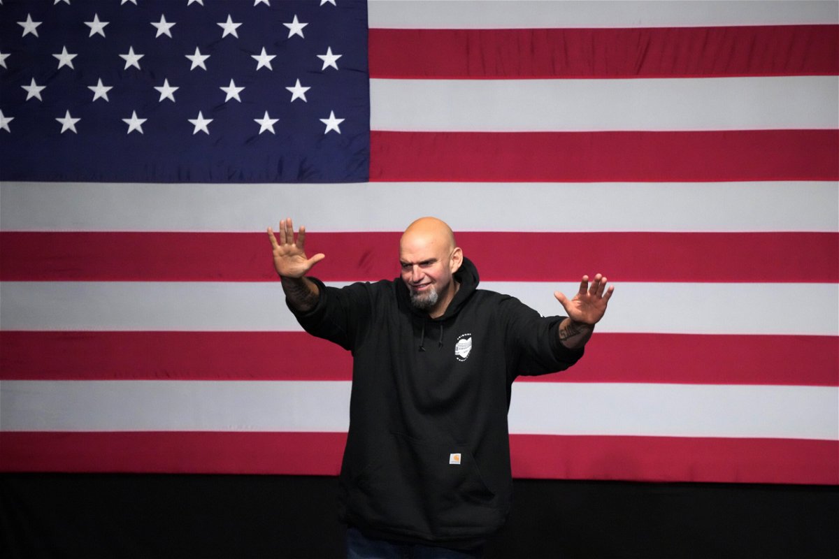 Pennsylvania Lt. Gov. John Fetterman, Democratic candidate for U.S. Senate, waves to supporters after addressing an election night party in Pittsburgh, Wednesday, Nov. 9, 2022.