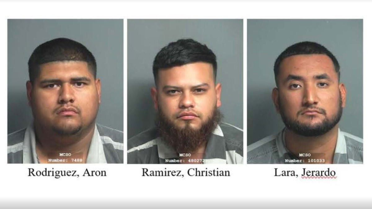 <i>Montgomery County Sheriff's Office/KTRK</i><br/>Multiple roosters were found when deputies arrested three men accused of cockfighting in Porter on Sunday. (L-R) Aron Rodriguez