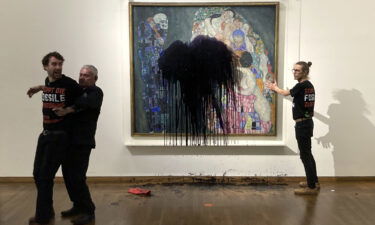 Activists from Last Generation splashed a Gustav Klimt painting with black paint.